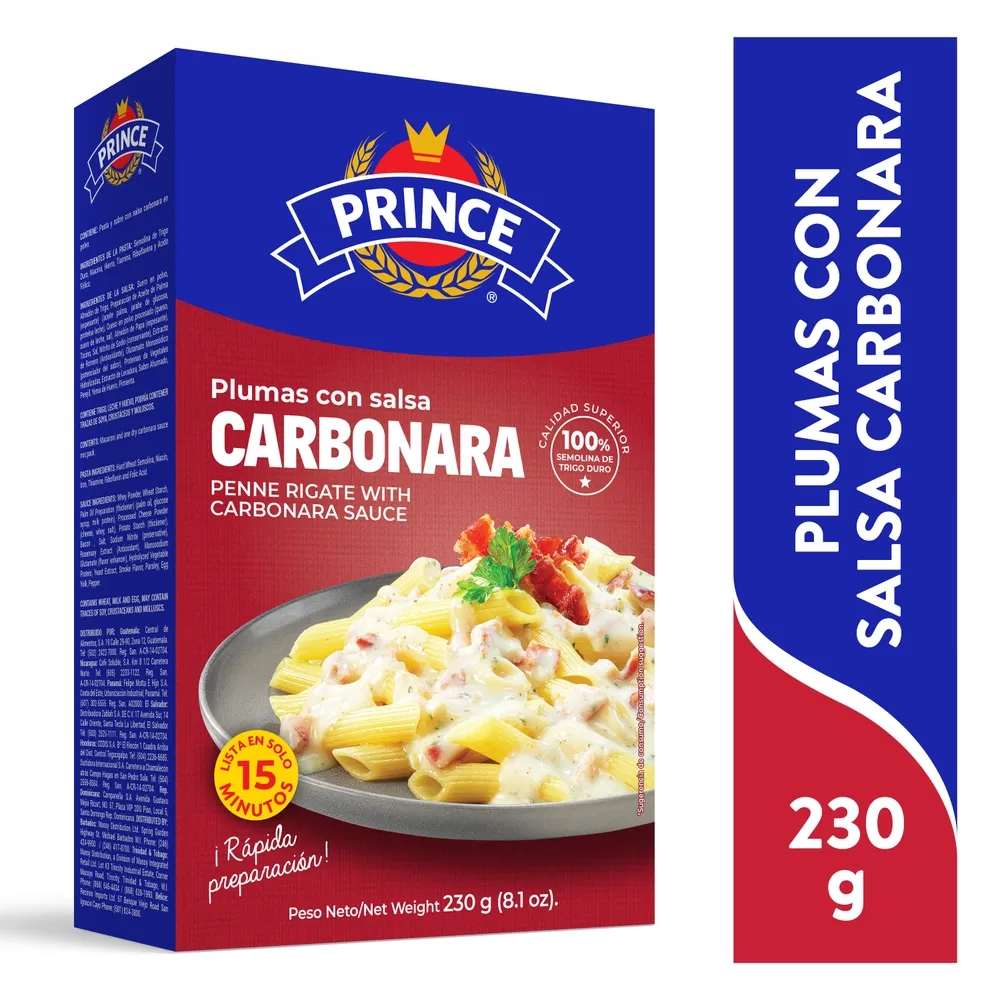 PLUMAS CON SALSA CARBONARA PRINCE 230 G